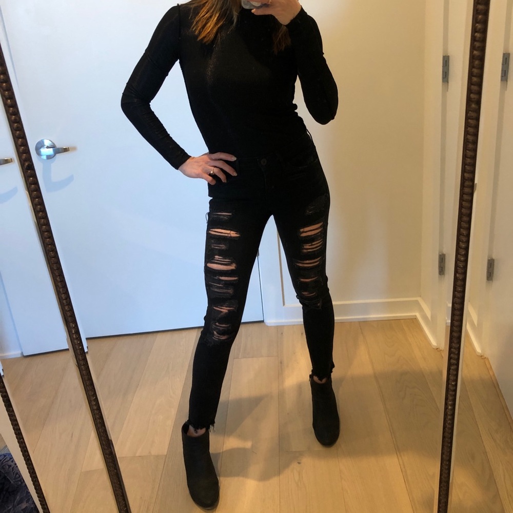 3X1 distressed ripped fray ankle black jeans
